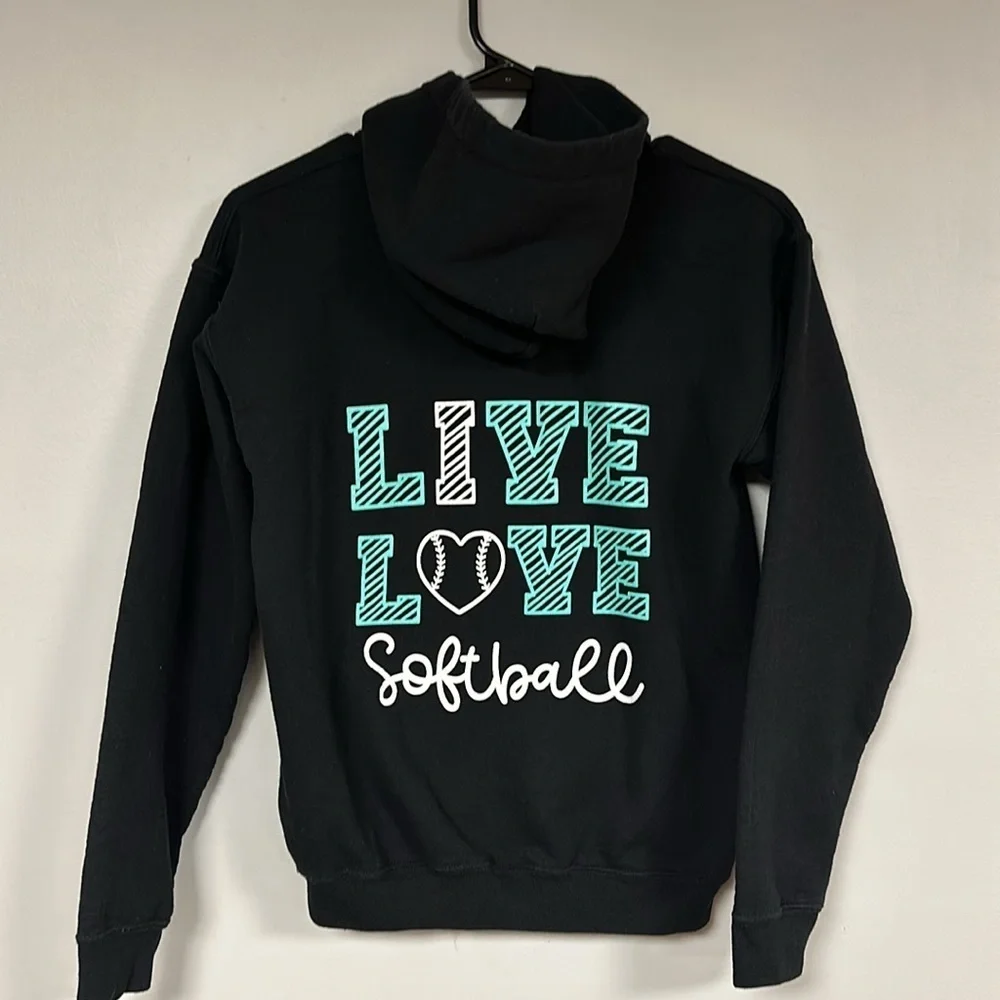 SOFTBALL GIRL'S Black Graphic 'Live Love Softball Hoodie, one of a kind, XL